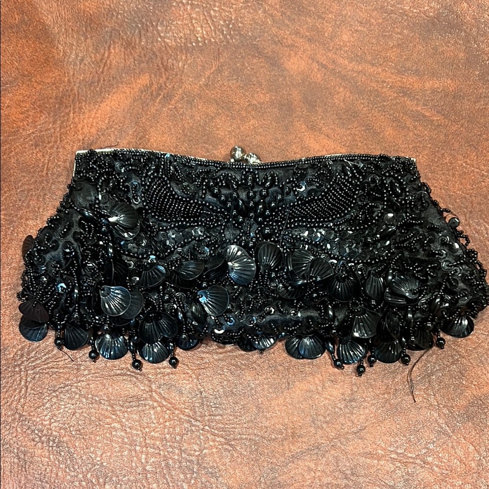Elegant Black Beaded Clutch